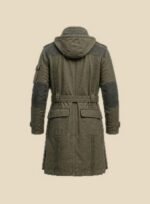 Olive Green Leather Trench Coat Men - Back