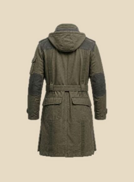 Olive Green Leather Trench Coat Men - Back