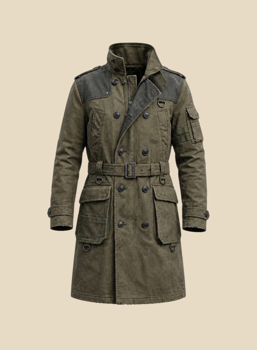 Olive Green Leather Trench Coat Men Olive Green Leather Trench Coat Men