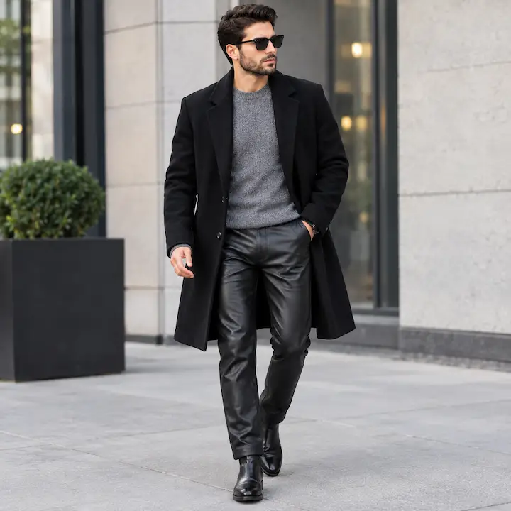 Overcoat and Peacoat Outfits and Black Overcoat with a Grey Knit