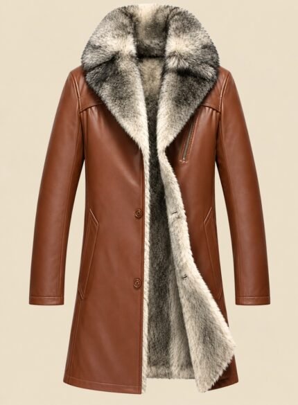 Vintage Leather Long Coat Men