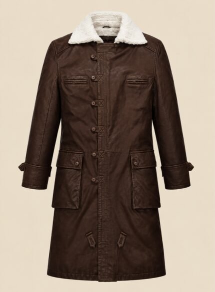 Wax Finish Leather Long Coat Men