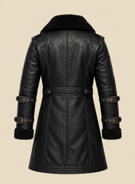 Winter Leather Long Coat for Men back